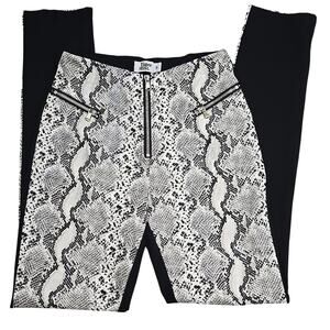 Tiger Mist. White Snake Print Zipper Accent Ponte Knit Contrast Pants Size Small
